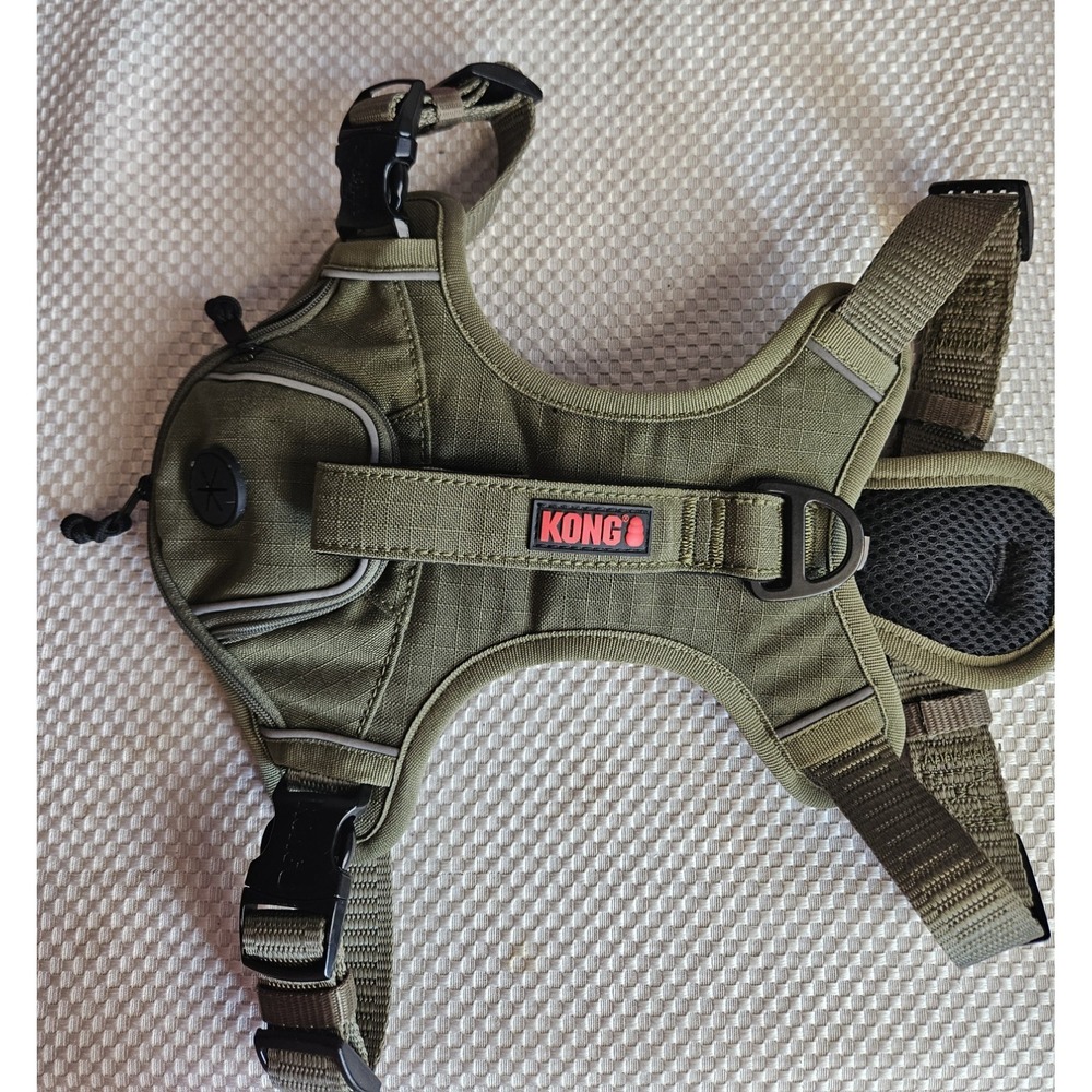 KONG Ultra Durable Dog Harness with Waste Bag Pocket - Olive Green Size Medium